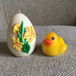 Pair of Vintage 1990s Candles | Rubber Ducky and Egg with Lillies
